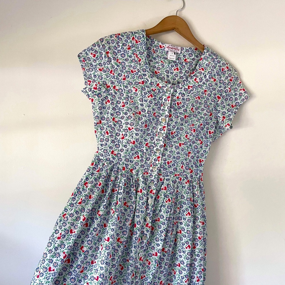 Lanz of Salzburg Cotton Midi Dress Small Prairie Folk Cottagecore Modest - Picture 3 of 11